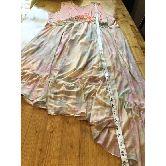 Boho Fairy pastel Maxi Dress Floral Accents Asymmetrical Flowy Hem Size XL - Picture 12 of 12